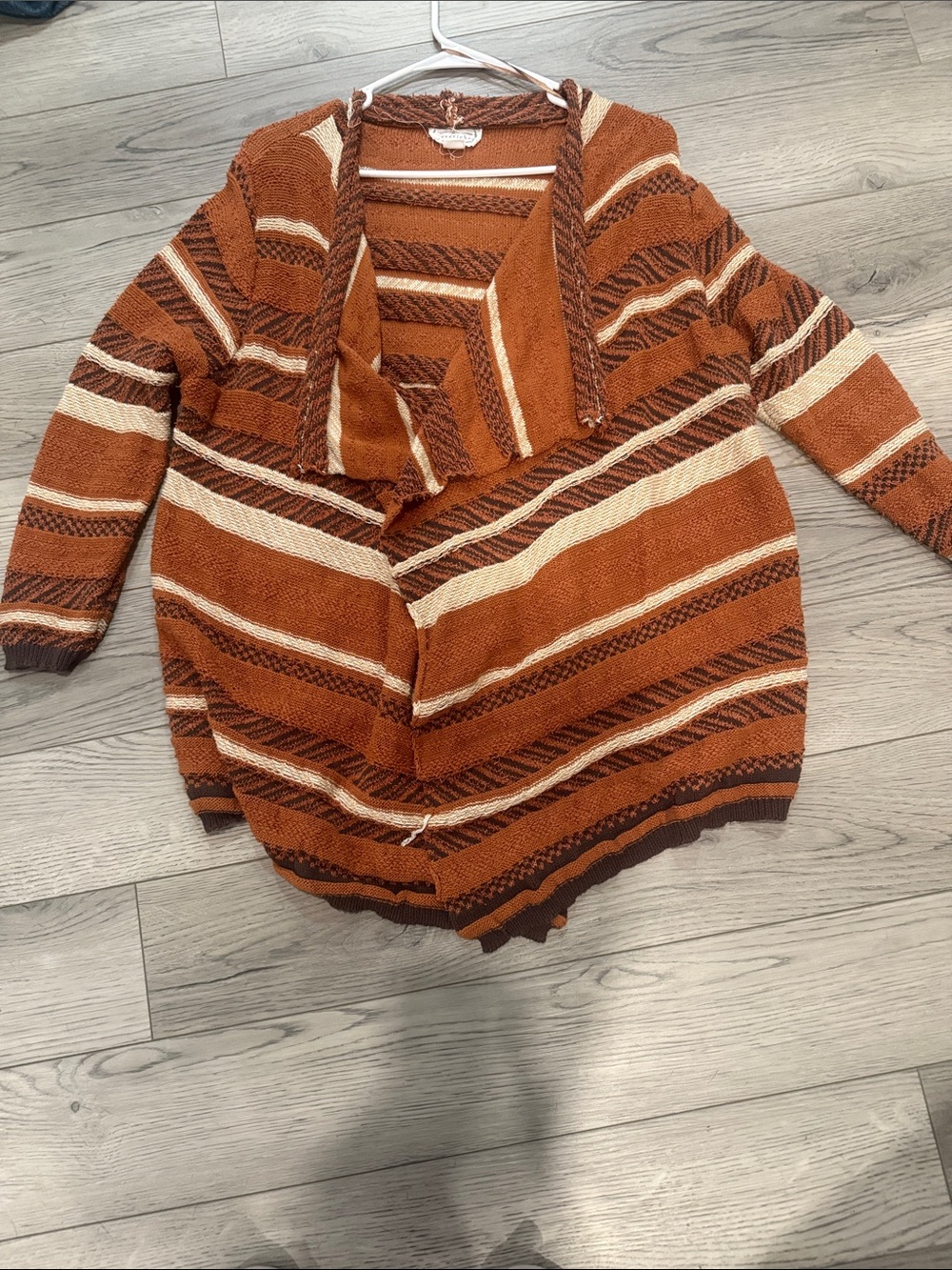 Love Riche Rust and Cream Striped Open-Front Cardigan